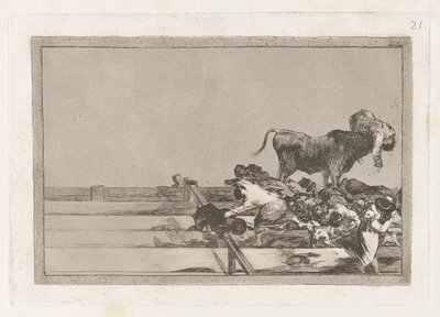 Desgracias acaecidas en el tendido de la plaza de Madrid, y muerte del alcalde de Torrejon, Tavola 21 da La tauromaquia da Francisco de Goya
