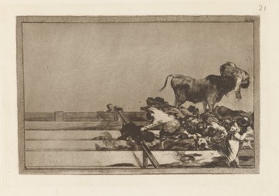 Desgracias acaecidas en el tendido de la plaza de Madrid, y muerte del alcalde de Torrejón, Tavola 21 da La tauromaquia da Francisco de Goya