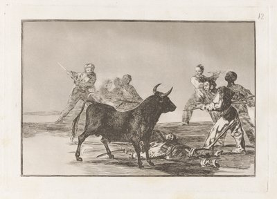 Desjarrete de la canalla con lanzas, medias-lunas, banderillas y otras armas, Tavola 12 da La tauromachia da Francisco de Goya