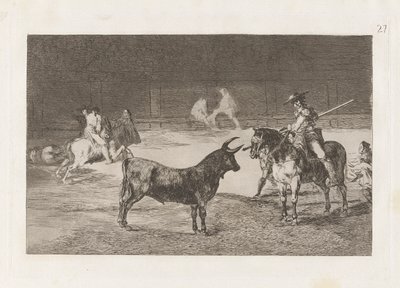 Il celebre Picador, Fernando del Toro, attira la fiera con la sua picca, Tavola 27 da La tauromaquia da Francisco de Goya