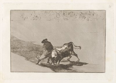 Il molto abile studente di Falces, avvolto nel suo mantello, inganna il toro con i movimenti del suo corpo, Tavola 14 da La tauromachia da Francisco de Goya