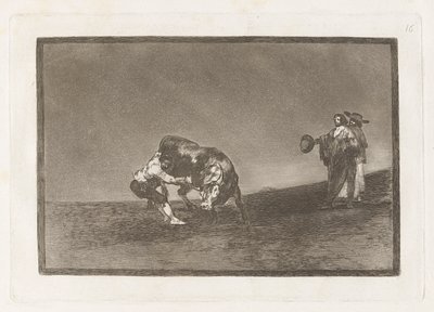 El mismo vuelca un toro en la plaza de Madrid, tavola 16 da La tauromaquia da Francisco de Goya