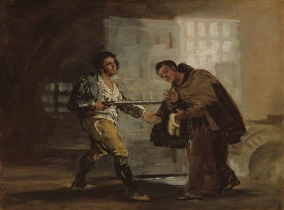 Frate Pedro offre scarpe a El Maragato e si prepara a spingere via la sua pistola da Francisco de Goya
