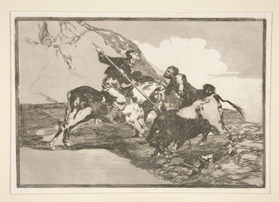 Modo in cui gli antichi spagnoli cacciavano i tori a cavallo in campo aperto, tav. 1 dalla serie La tauromachia da Francisco de Goya