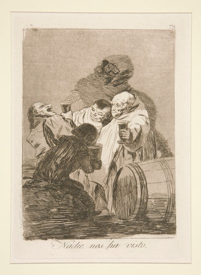 Nadie nos ha visto (Nessuno ci ha visto), pl. 79 dalla serie Los caprichos da Francisco de Goya