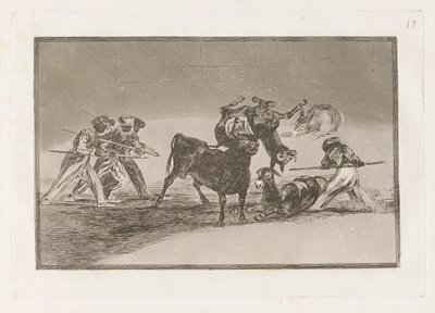 I Mori usano asini come barriera per difendersi dal toro con le corna imbottite, Tavola 17 da La tauromachia da Francisco de Goya