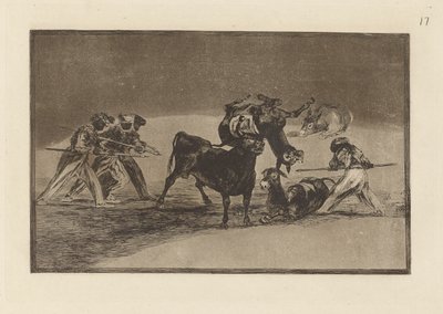 I Mori usano asini come barriera per difendersi dal toro con le corna coperte di palle, Tavola 17 da La tauromachia da Francisco de Goya