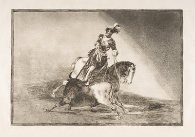 Tavola 10 da La Tauromachia: Carlo V infilza un toro nell