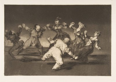 Piatto 12 dai Disparates: Se Marion ballerà, allora lei ha..., ca. 1816-23 pubblicato 1864 da Francisco de Goya
