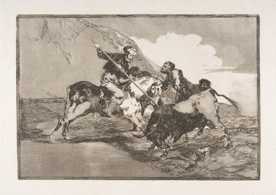 Il modo in cui gli antichi spagnoli cacciavano i tori a cavallo, da La Tauromachia da Francisco de Goya