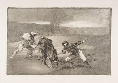 Piatto 2 della Tauromachia: Un altro modo di cacciare a piedi da Francisco de Goya