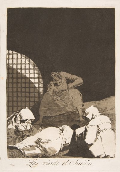 Piatto 34 da Los Caprichos: Il sonno li vince Las rinde el Sueño., 1799 da Francisco de Goya