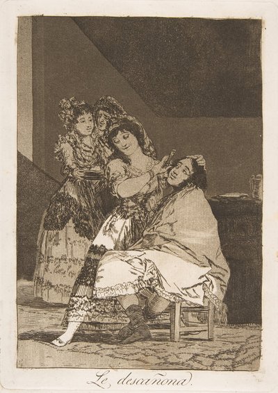 Tavola 35 da Los Caprichos: Lei lo spoglia da Francisco de Goya