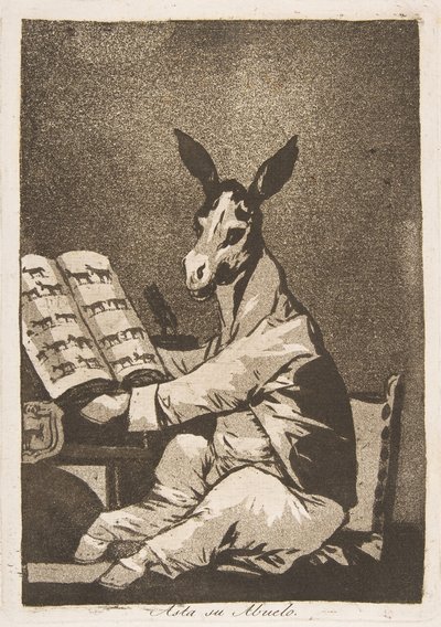 Tavola 39 da Los Caprichos: E così era suo nonno. Asta su Abuelo., 1799 da Francisco de Goya