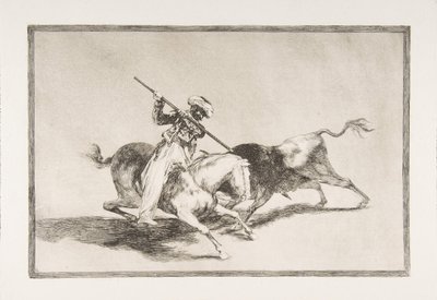 Tavola 5 da La Tauromachia: Il vivace Moro Gazul è il primo a infilzare i tori accord..., 1816 da Francisco de Goya