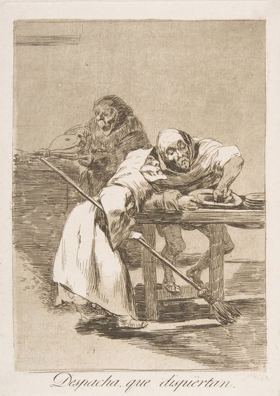 Tavola 78 da Los Caprichos: Sbrigati, si stanno svegliando Despacha, que dispiertan., 1799 da Francisco de Goya