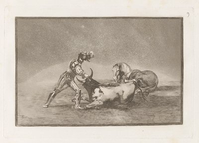 Un cavaliere spagnolo uccide un toro dopo aver perso il cavallo, Tavola 9 da La tauromachia da Francisco de Goya