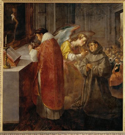 San Bonaventura che riceve la comunione dalle mani ... da Francisco Herrera