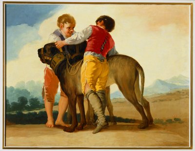 Ragazzi con un cane selvatico ... (pittura su tela) da Francisco Jose de Goya y Lucientes