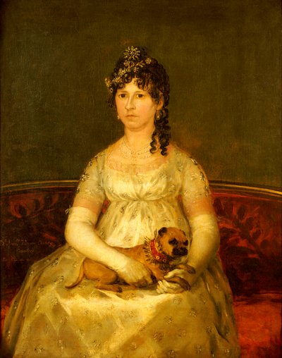 Ritratto di Dona Francisca Vicenta Chollet y Caballero, seduta, a tre quarti di lunghezza, con un cane in grembo, 1806 da Francisco de Goya