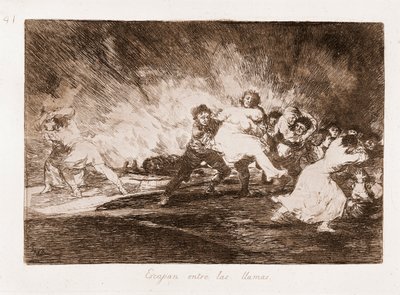 I disastri della guerra: Scappano tra le fiamme (incisione da disegno) da Francisco de Goya