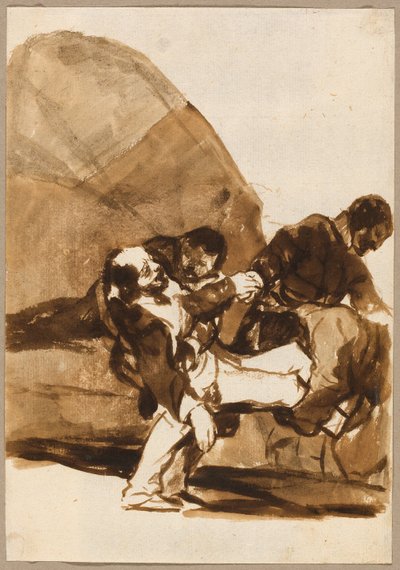 Tre uomini che trasportano un soldato ferito, da Immagini di Spagna, Album F da Francisco Jose de Goya y Lucientes