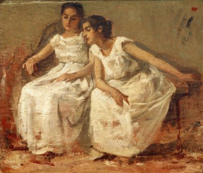 Due ragazze sedute da Francisco Miralles y Gallup