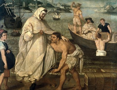 San Pietro Nolasco (1189-1256) si imbarca per liberare i prigionieri cristiani tenuti in ostaggio dai pirati moreschi per essere venduti come schiavi in Africa (dipinto) da Francisco Pacheco