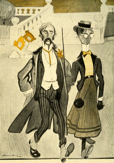 Una coppia inglese in Francia derisa per il loro strano senso della moda, 1903 da Francisco Sancha y Lengo