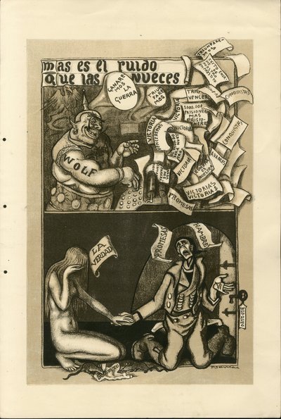 Illustrazione di Francisco Sancha Lengo (1874-1936) - Foglio volante, circa 1915 - Guerra del 14-18, Agenzia Wolff, Lingua spagnola, Stampa estera da Francisco Sancha y Lengo