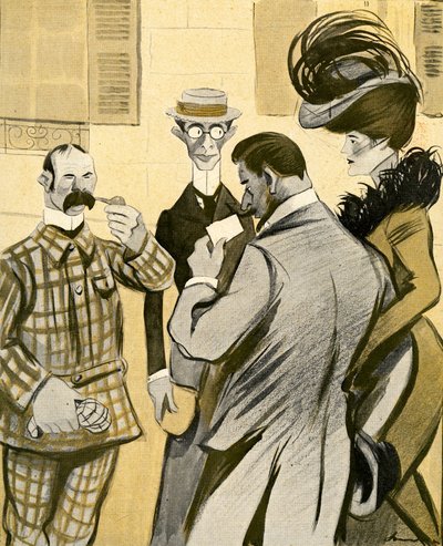 Due inglesi chiedono goffamente indicazioni a una coppia francese glamour in un francese stentato, 1903 da Francisco Sancha y Lengo