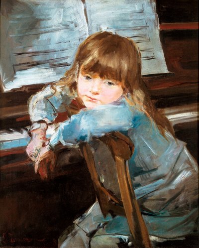 Nina davanti al pianoforte. Dipinto di Francesc Torrescassana (1845-1918) da Francisco Torrescassana