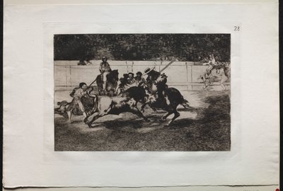 Corride: Il potente Rendon trafigge un toro con la picca, dal quale passaggio morì..., 1876 da Francisco de Goya