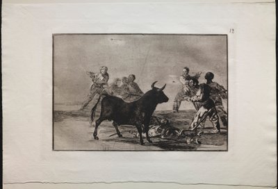 Corride: La plebaglia che taglia i tendini del toro con lance, falci, banderillas e altre armi da Francisco de Goya