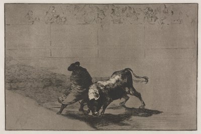 Corride: Lo studente molto abile di Falces, avvolto nel suo mantello, inganna il toro con il gioco del suo corpo da Francisco de Goya