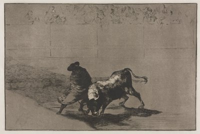 Corride: Lo studente molto abile di Falces, avvolto nel suo mantello, inganna il toro..., 1876 da Francisco de Goya