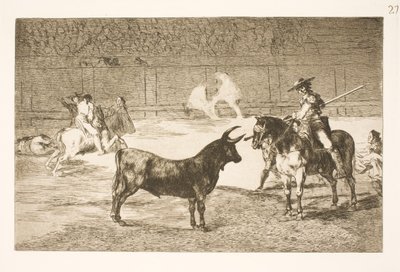 Il celebre picador, Fernando del Toro, provoca il toro infuriato con la sua lancia da Francisco de Goya