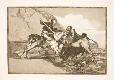 Il modo in cui gli antichi spagnoli a cavallo cacciavano i tori nella pianura da Francisco de Goya