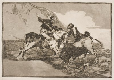 Il modo in cui gli antichi spagnoli a cavallo cacciavano i tori nella pianura da Francisco de Goya