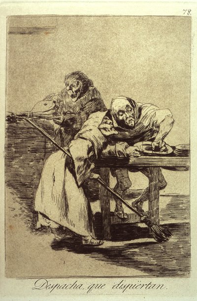 Despacha Que Dispiertan, plate 78 da Los Caprichos, 1799 da Francisco de Goya