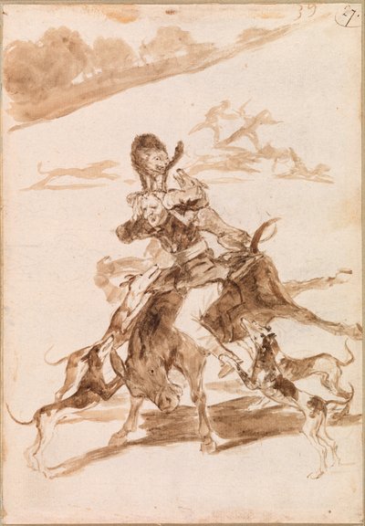 Cani che Inseguono un Gatto su un Uomo su un Asino da Francisco de Goya