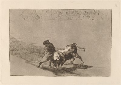 Il molto abile studente di Falces, avvolto nel suo mantello, inganna il toro con i movimenti del suo corpo da Francisco de Goya