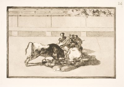 Un picador viene disarcionato e cade sotto il toro da Francisco de Goya