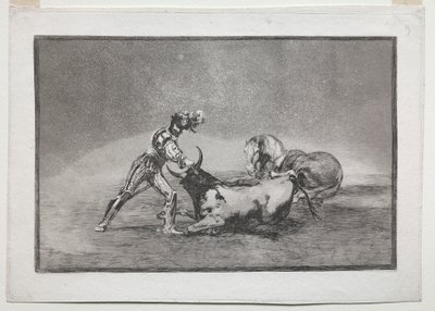 La Tauramaquia: Un cavaliere spagnolo uccide il toro dopo aver perso il cavallo da Francisco de Goya
