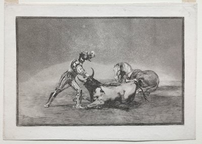 La Tauramaquia: Un cavaliere spagnolo uccide il toro dopo aver perso il cavallo da Francisco de Goya