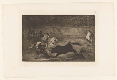Uomo a cavallo infilza un toro con la lancia da Francisco de Goya