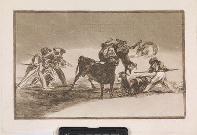 I Mori usano gli asini come barriera per difendersi dal toro, le cui corna sono state dotate di sfere da Francisco de Goya