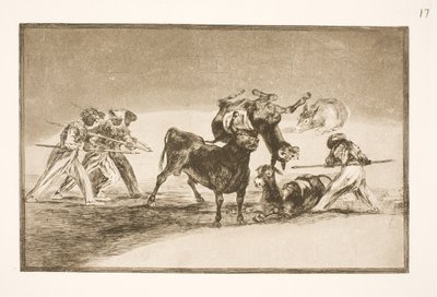 I Mori usano gli asini come barriera per difendersi dal toro, le cui corna sono state dotate di sfere da Francisco de Goya