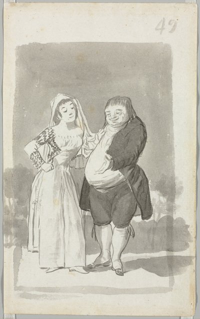 Prostituta che sollecita un uomo grasso e brutto (recto) da Francisco de Goya