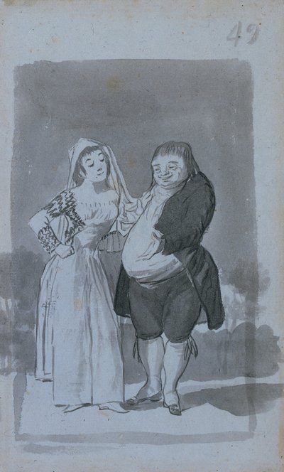 Prostituta che sollecita un uomo grasso e brutto recto, 1796-97 da Francisco de Goya